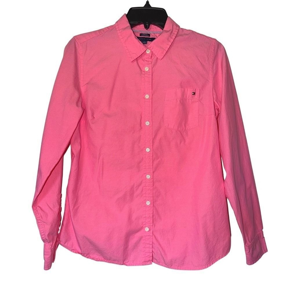 Tommy Hilfiger Classic Fit‎ Pink Cotton Button Down Shirt Size M Long Sleeve